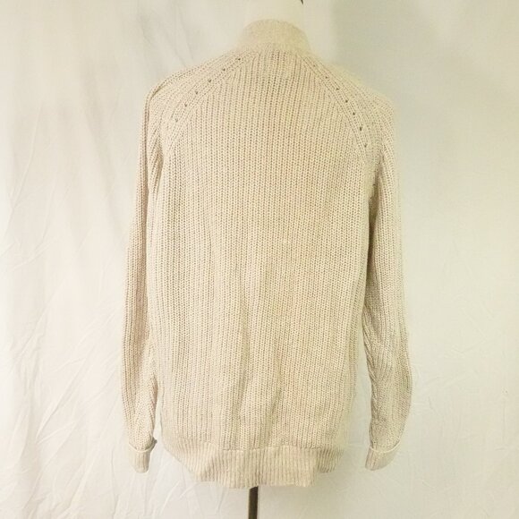 100% Cotton Sweater Cardigan with Buttons Chunky Knit Winter Medium Tan Top - Picture 3 of 5